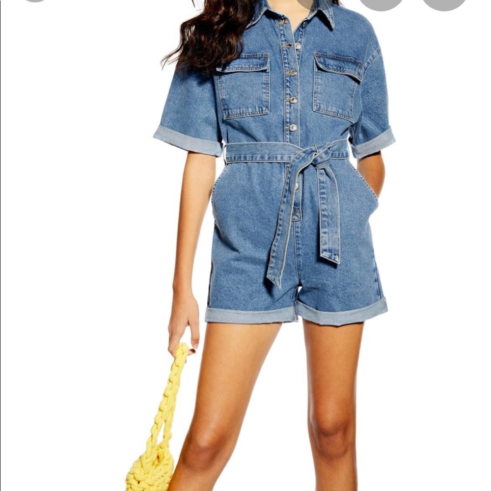 TOPSHOP Denim Short Tie Romper sz 8